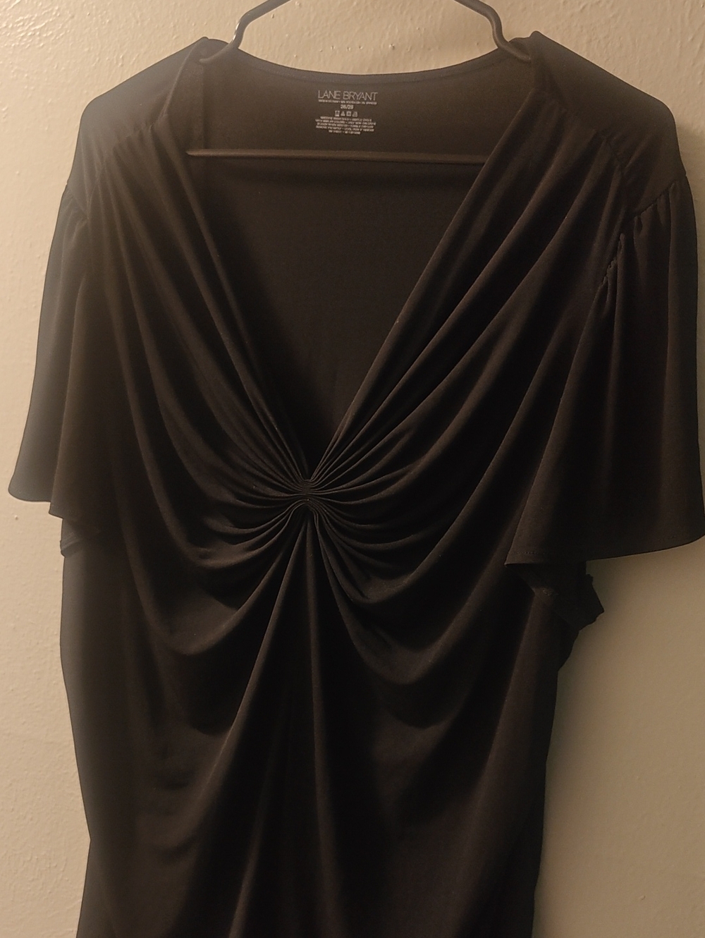 Lane Bryant Black Twist-Front Draped V-Neck Top 26/28